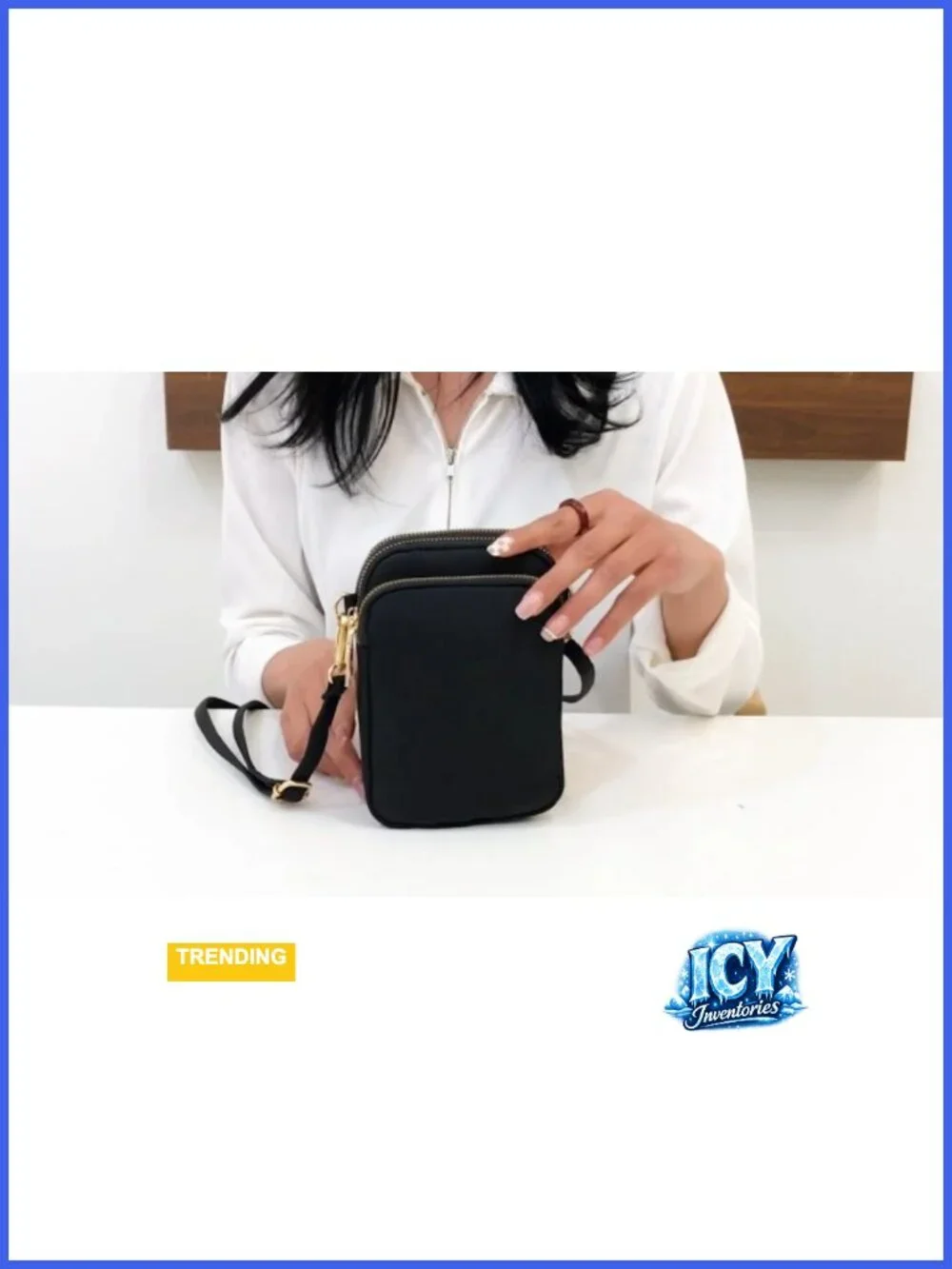 Small Crossbody Bag with Adjustable Strap, Nylon Mini Purse for Women, 3 Zipper